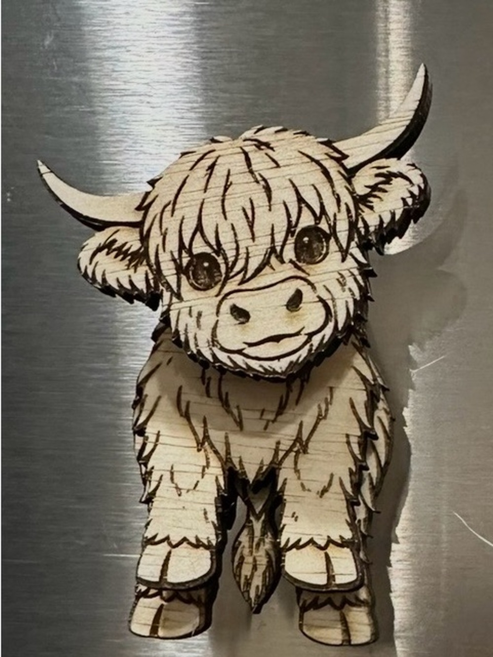 Handcrafted Wooden Highland Cow Moveable Magnet